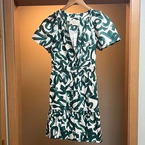 Anthropologie Green and White Abstract Mini Dress